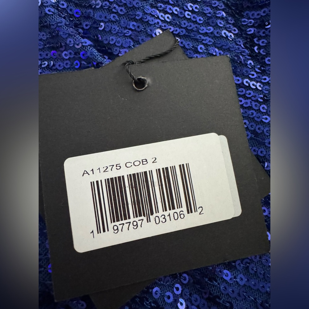 NWT $298 MAC DUGGAL LONG BLUE NAVY SEQUIN HIGH SLIT GOWN DRESS A11275 COBALT - Picture 5 of 5